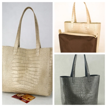 Torba damska skórzana beż lub szara (krokodyl-imitacja) symbol produktu 10165